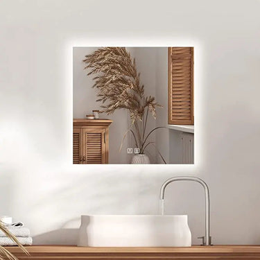 Sleek backlit LED bathroom mirror by HAUSVITA with a modern compact design and illuminated framing for contemporary bathrooms.