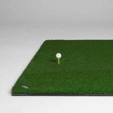 GolfbaysUSA Golf hitting mat with insert tee, measuring 4'11" x 4'11" for practice and training sessions.
