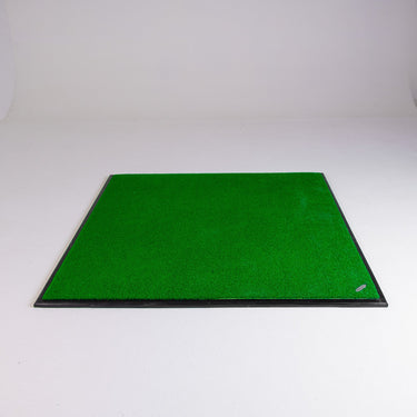 GolfbaysUSA Standard golf hitting mat measuring 4'11 x 4'11 with realistic turf for practice.