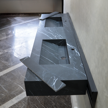 HANDCRAFTED NERO MARQUINIA HIGH ENGINEERED DOUBLE SINK (ES-073)