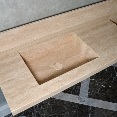 CUSTOM HANDCRAFTED TRAVERTINE DOUBLE SINK (TR-116)