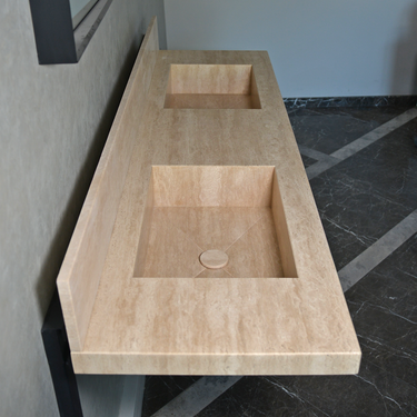 CUSTOM HANDCRAFTED TRAVERTINE DOUBLE SINK (TR-116)