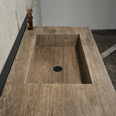 CUSTOM HANDCRAFTED SILVER TRAVERTINE SINK (TR-081)