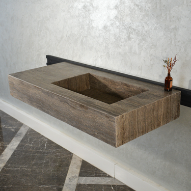 CUSTOM HANDCRAFTED SILVER TRAVERTINE SINK (TR-081)
