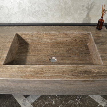 CUSTOM HANDCRAFTED SILVER TRAVERTINE SINK (TR-081)