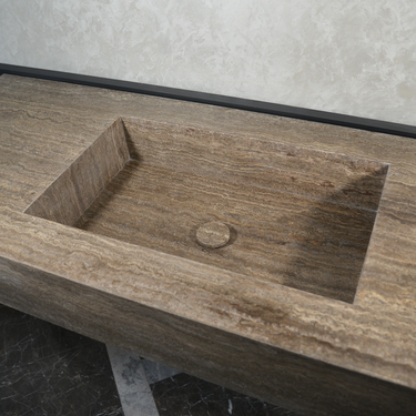 CUSTOM HANDCRAFTED SILVER TRAVERTINE SINK (TR-081)