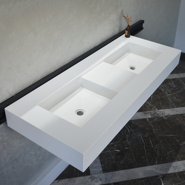 HANDCRAFTED CUSTOM WHITE QUARTZ DOUBLE SINK (QU-081)