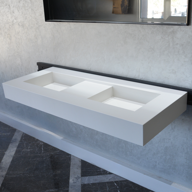 HANDCRAFTED CUSTOM WHITE QUARTZ DOUBLE SINK (QU-081)
