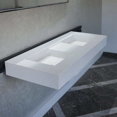 HANDCRAFTED CUSTOM WHITE QUARTZ DOUBLE SINK (QU-081)
