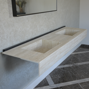 HANDCRAFTED INFINITY TRAVERTINO CHIARO HIGH ENGINEERED PORCELAIN DOUBLE SINK (ES-099)