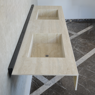 HANDCRAFTED INFINITY TRAVERTINO CHIARO HIGH ENGINEERED PORCELAIN DOUBLE SINK (ES-099)