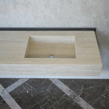 HANDCRAFTED INFINITY TRAVERTINO CHIARO HIGH ENGINEERED PORCELAIN DOUBLE SINK (ES-099)