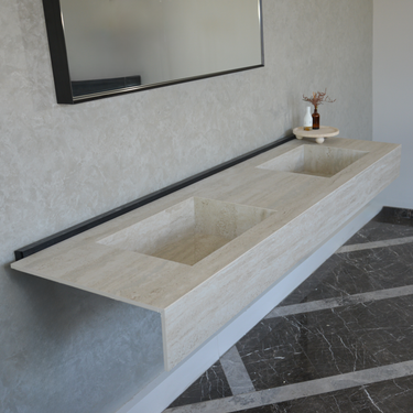 HANDCRAFTED INFINITY TRAVERTINO CHIARO HIGH ENGINEERED PORCELAIN DOUBLE SINK (ES-099)