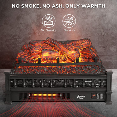 TURBRO Eternal Flame EF23-PB electric fireplace logs showing realistic glowing flames and black log design in a cozy setting.