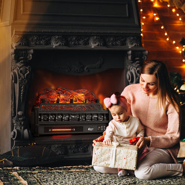 TURBRO Eternal Flame EF23-PB electric fireplace logs with realistic flame effects and black ceramic logs for cozy indoor heating.