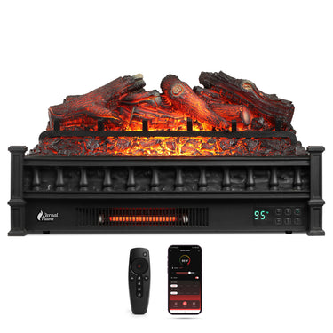 TURBRO Eternal Flame EF26-LG smart electric fireplace logs with realistic wood design and WiFi-enabled control.
