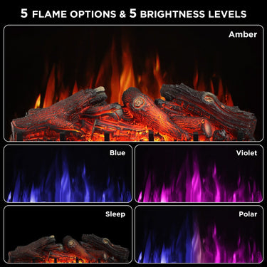 TURBRO Eternal Flame EF26-LG smart electric fireplace logs with WiFi control, realistic wood look, and glowing flames.