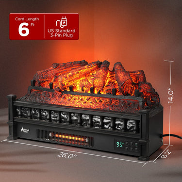 TURBRO Eternal Flame EF26-PB smart electric fireplace logs with WiFi, realistic wood appearance and warm glow.