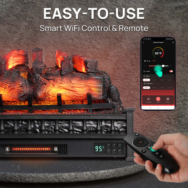 TURBRO Eternal Flame EF30-PB electric fireplace logs with realistic flame effects and wood-look design for cozy ambiance.