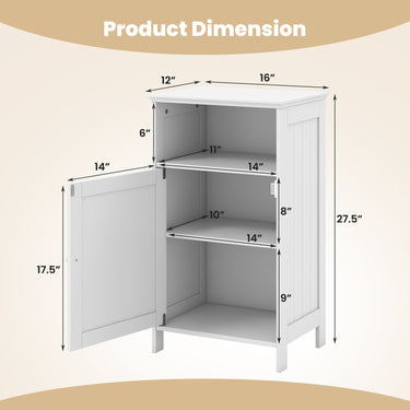 Bathroom Freestanding  Adjustable Shelf Floor Storage Cabinet-White