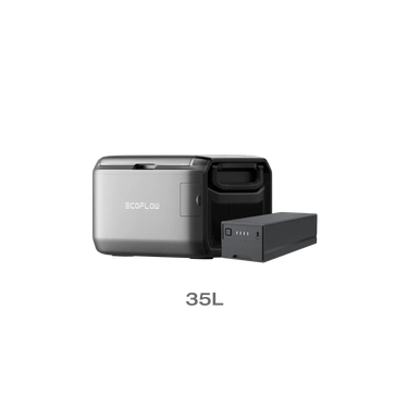 EcoFlow GLACIER Classic portable fridge freezer with plug-in battery, 35L capacity, compact design, and digital controls.