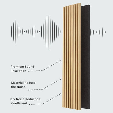 Hausvita acoustic solid wood slat wall panels showing two natural wooden slat panels with a smooth finish for interior decor.