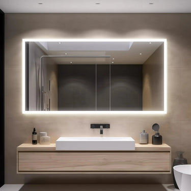 Hausvita Deluxe Edge Glow LED bathroom mirror featuring illuminated edges and modern design, ideal for contemporary bathroom decor.