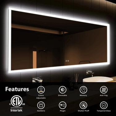 Hausvita Deluxe Edge Glow LED bathroom mirror with illuminated border and modern design, showcasing a sleek, reflective surface.