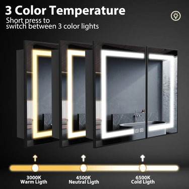 Medium Hausvita framed recessed LED bathroom medicine cabinet with built-in lighting, sleek design, and mirror front.