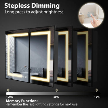 Hausvita framed recessed LED bathroom medicine cabinet with mirror and storage, medium size, modern design for bathroom lighting and organization.