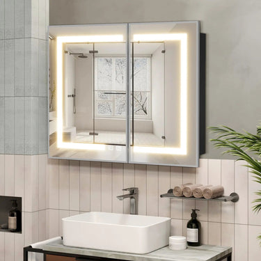 Medium Hausvita framed recessed LED bathroom medicine cabinet with built-in lighting and mirror.