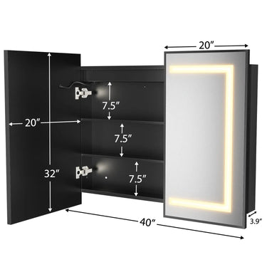Hausvita medium framed recessed LED bathroom medicine cabinet with built-in lighting and mirror, designed for modern bathroom decor.