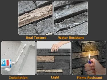 Hausvita faux stone wall siding panel with PU stone veneer, exterior use, 46.46" x 13" for decorative wall enhancement