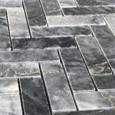Luna Sky Marble 1"x3" Herringbone on 12" x 12" Mesh Mosaic Tile