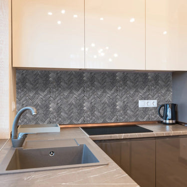 Luna Sky Marble 1"x3" Herringbone on 12" x 12" Mesh Mosaic Tile