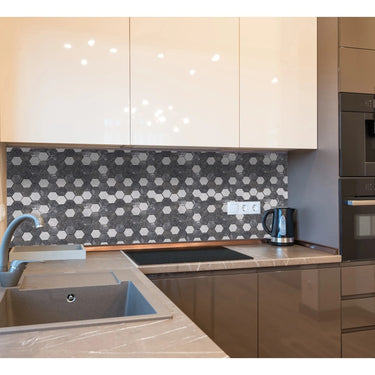 Luna Sky Marble 2" Hexagon Mixed Finish on 12" x 12" Mesh Mosaic Tile