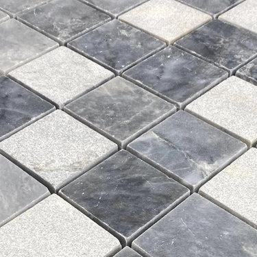 Luna Sky Marble 2"x2" Mixed Finish on 12" x 12" Mesh Mosaic Tile