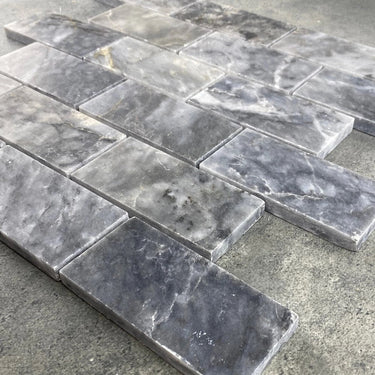 Luna Sky Marble 2"x4" Brick on 12" x 12" Mesh Mosaic Tile