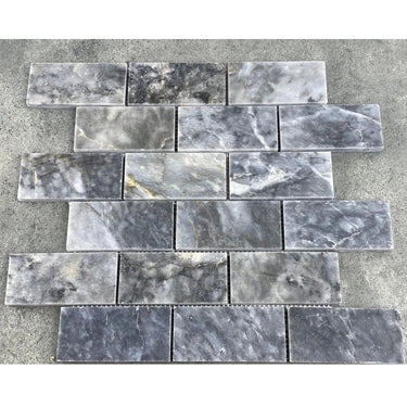 Luna Sky Marble 2"x4" Brick on 12" x 12" Mesh Mosaic Tile
