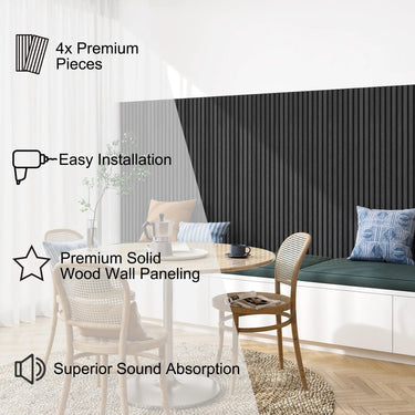MDF acoustic slat wood wall panels by HAUSVITA, showcasing modern design and natural wood finish for interior acoustic treatment.