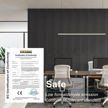 MDF acoustic slat wood wall panels by HAUSVITA, showcasing modern design and natural wood finish for interior decoration.