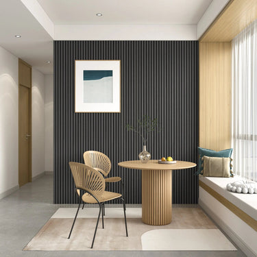 MDF acoustic slat wood wall panels by HAUSVITA, showcasing modern wooden slat design for interior wall decor.