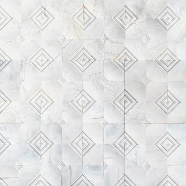 Palia White Dolomite Dimensional Mosaic Tile Stella Design on 12" x 12" Mesh - Polished