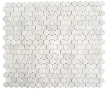 Palia White Dolomite Mosaic Tile 2" Hexagon on 12" x 12" Mesh - Polished