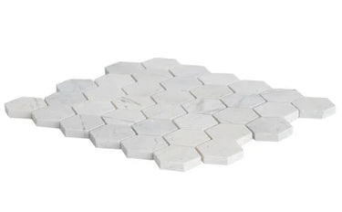 Palia White Dolomite Mosaic Tile 2" Hexagon on 12" x 12" Mesh - Polished