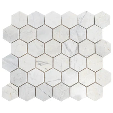 Palia White Dolomite Mosaic Tile 2" Hexagon on 12" x 12" Mesh - Polished