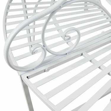 White metal half-circle outdoor garden tree bench with armrests, perfect for patio or garden seating by HomePacific.