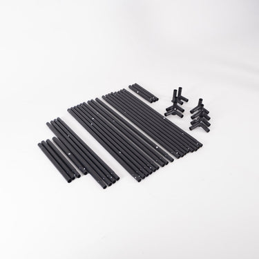 GolfbaysUSA SimBox golf simulator enclosure poles for 7 sizes with impact screen, frame, and free side barriers.