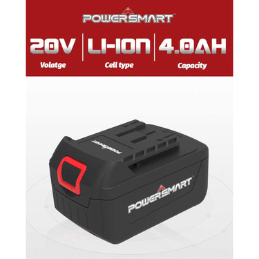 PowerSmart 20V 4.0Ah Lithium-Ion battery for home and garden power tools, shown in the image.