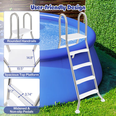 75.6" Above Ground Pool Ladder A-Frame Swimming Pool 4-Step Ladder for Up to 55" Pool Wall Height